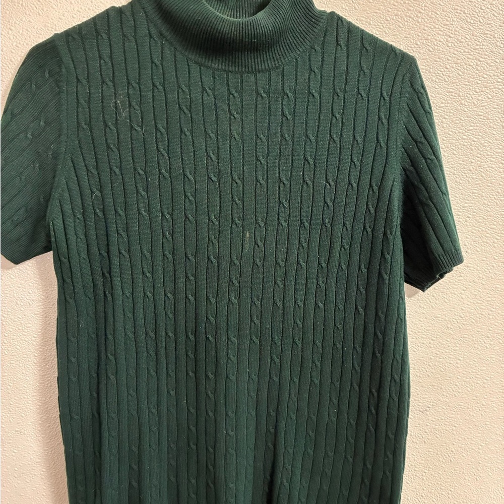 Lord & Taylor Green Cashmere & Silk Cable Knit Sweater M